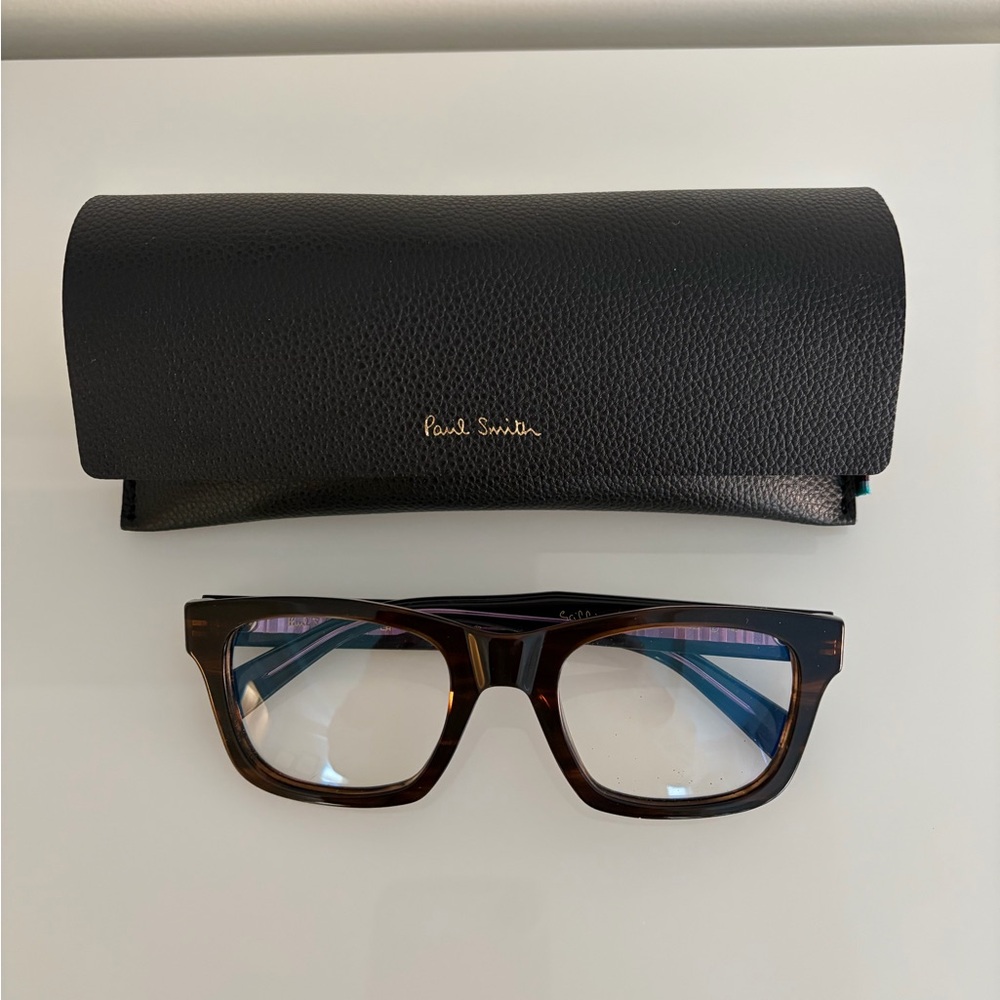 Paul Smith Brown Black Rectangular Reading Glasses with Black Case